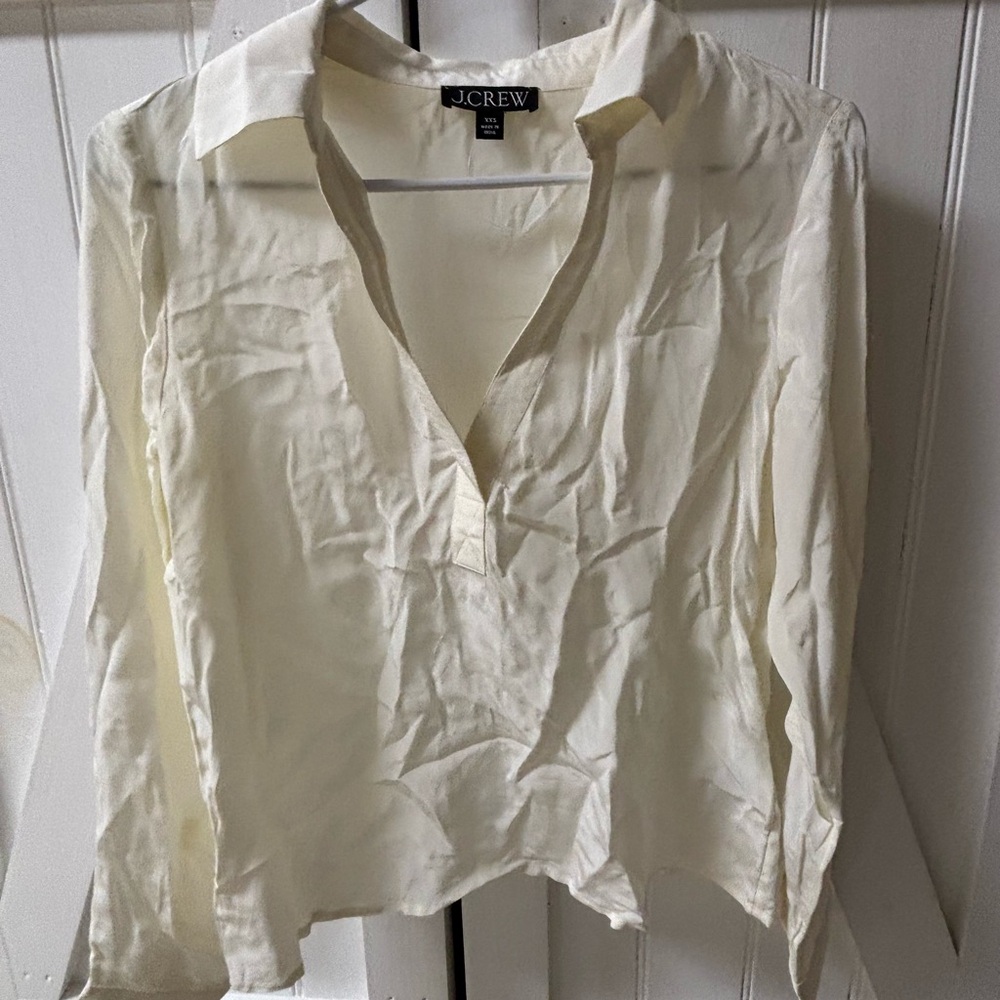J. Crew Cream Long Sleeve Notched Collar Blouse